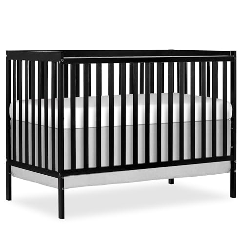 Dream On Me Synergy 5-in-1 Convertible Full-Size Baby Crib with Toddler, Day & Full Bed Conversion in Black, GreenGuard Gold & JPMA, 3 Mattress Heights, Sustainable Pinewood