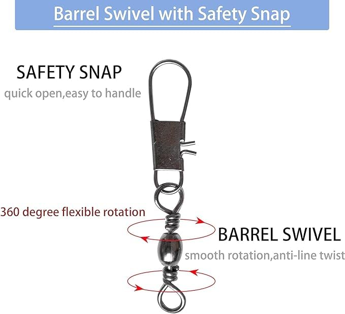 Vinfutin Fishing Barrel Swivels Snaps Connector for Quick Connect Fishing Lures,50pcs/100pcs Stainless Steel Black Nickel Copper Swivel Snaps Saltwater Freshwater (#10-16lb-50pcs)