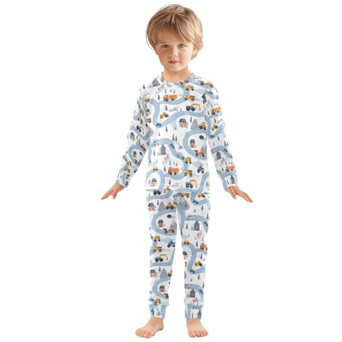 ALAZA Blue Road Vehicle Car Pajamas Long Sleeve Sleepwear 2-Piece Pajama Set3