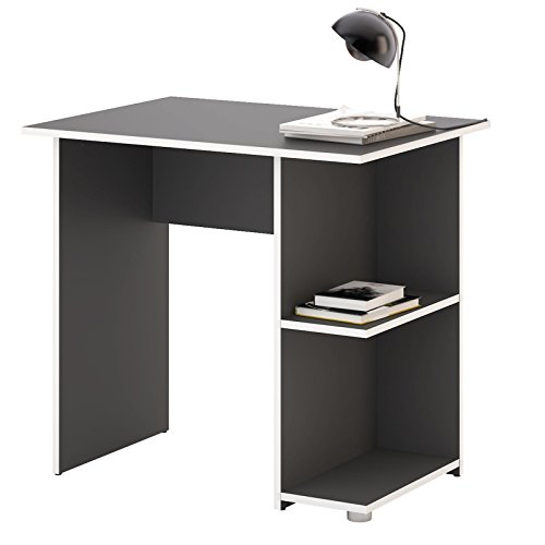 IDIMEX Bureau pour Enfant ou Adulte Nova, Bureau Informatique Table d'ordinateur avec Rangement Ouvert 2 tablettes latérales, en mélaminé Gris Mat et Blanc