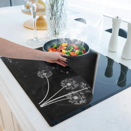 HomeMakers Induction Hob Protector Mat Large 60x52 cm Heat Resistant Silicone Cover Cut to Size Easy Clean Non-Slip Glass Hob Protector Prevents Scratches Spills Translucent Dandelion
