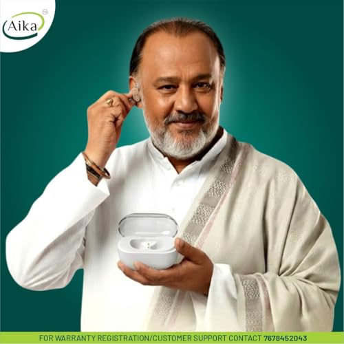 Image of Aika Mini Rechargeable CIC Digital Hearing Aid Sound Amplifier Machine for Old age with Auto Noise Cancellation, Clear Sound and Dry Kit (For Single Ear, Beige)
