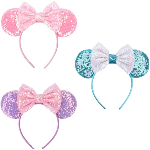 Image of DRESHOW Mouse Ears Bow Headbands Minnie Ears Headband Glitter Party Decoration Cosplay Costume for Women