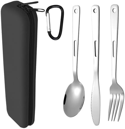 Travel Utensils Set with Silicone Case, Stainless Steel Silverware Set for Work Lunch Camping Picnic, Portable Cutlery Set on the Go, Easy to Clean (Black)