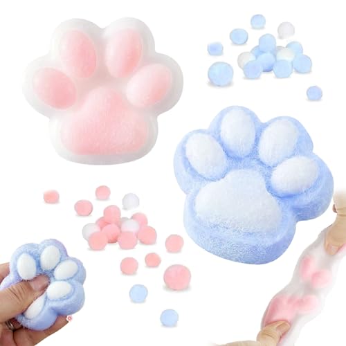 2 Piezas Cat Paw Squishy, Juguete para Apretar con Pata de Gato con Bolas, Juguete Sensorial Blando con Pata de Gato F-ufu, para Niños Adolescentes y Adultos