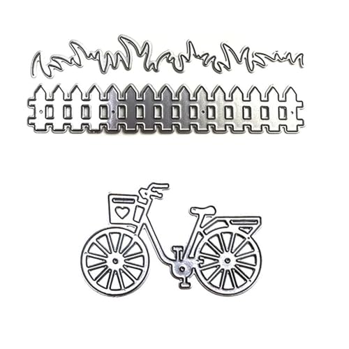 KVMDVSY Grass Fence and Bike Metal Cutting Dies,Grass Bush Fence Die Cuts for Paper Card Making, Grass Fences Embossing Dies for Scrapbooking DIY Album Decorative