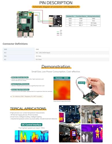 Infrared Thermal Camera MLX90642-D45 Module, 32x24 Thermal Sensor Array, I2C Up to 1MHz, 3.3V/5V Logic Compatible, Low Power Thermal Imaging Board for Compatible with Raspberry Pi & MCUs