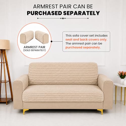 Image of Homerz Premium Rabbit Fur Sofa Cover with Anti-Skid Backing, Soft Plush Fabric Sofa Protector for Living Room Furniture (Beige, 2 Seater, Seat Cover with Backrest)