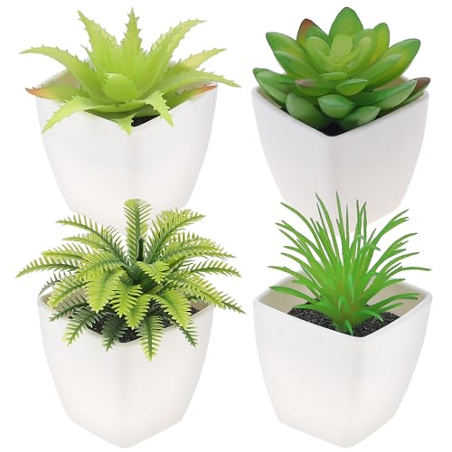 Quancru 4 Pcs Small Artificial Succulents Plants Assorted Plastic Greenery