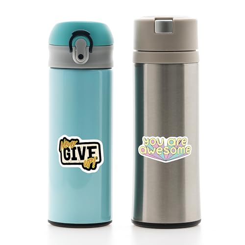 Image of D2C Positive Affirmation Stickers Set, 53-Piece, Motivational and Inspirational Quotes, for Water Bottles, Laptops, Journals, DIY Projects & Scrapbook