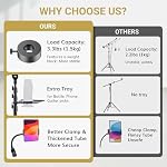 TONOR Mic Stand, Microphone Stand with Tablet Holder, Tripod Boom Arm for Floor, Adjustable Height and Angle, Heavy Duty DJ Stand with Carrying Bag, Phone and iPad Clamp
