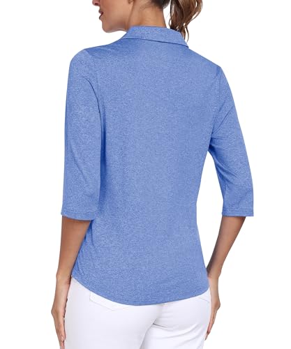 Polo manga 3/4 para mujer MoFiz transpirable para golf y tenis con cremallera en tallas XS-2XL 3