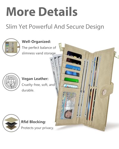 Image of Women's Slim Wallet,Thin RFID Card Holder with Zipper Pocket