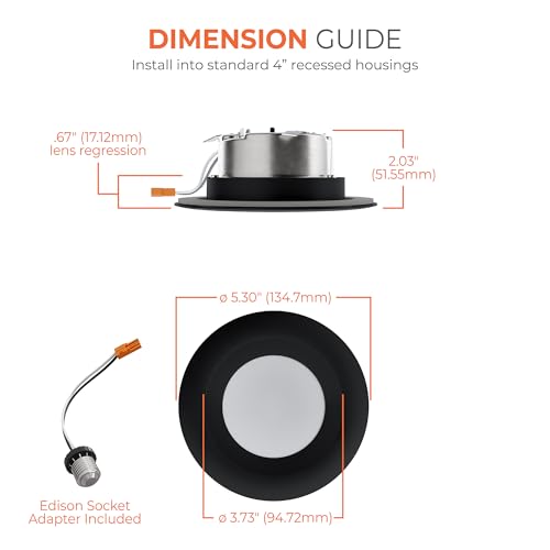 HALO LT 4 inch LED recessed Can Light Trim 5CCT dimmable 685lm Black 4PK - image 2