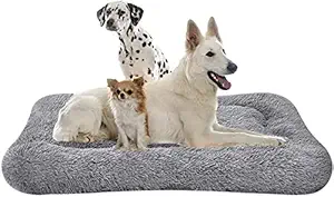 PetsHub's Deluxe Plush Dog & Cat Pet Bed Cushion Crate Mat,Washable Pet Bed for Medium Large Dogs & Cats and Dogs Crates Grey
