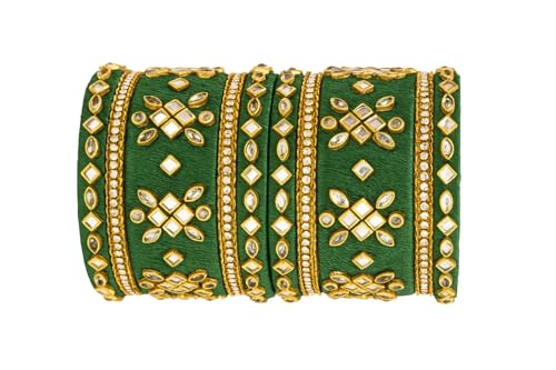Image of I Jewels Gold Plated Traditional Silk Thread Embellishments Bangles Chuda Bangle Set for Bridal /Women
