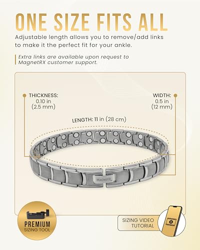 Image of MagnetRX Ultra Strength Magnetic Anklet - Effective Magnetic Ankle Bracelets for Men - Titanium Mens Ankle Bracelet with 48 Magnets (Silver)