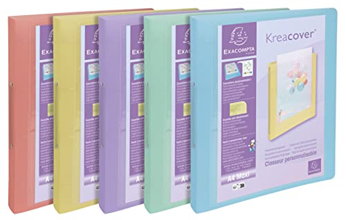 Exacompta - Réf. 54779E - 1 Lot de 5 Classeurs Semi-Rigides Kreacover Pastel en Polyproplylène Translucide - 2 Anneaux Diam 30 mm - Format ext 32 x 26.8 cm