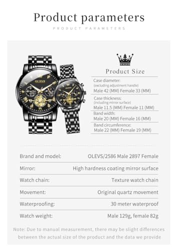 Image of OLEVS Analog Unisex Adult Couple Watch Set His & Her Matching Watches with Luxury Diamond Accents-Two-Tone Silver Strap,Blue Dial Valentine's Day Stainless Steel Original Quartz Watch Lovers Set