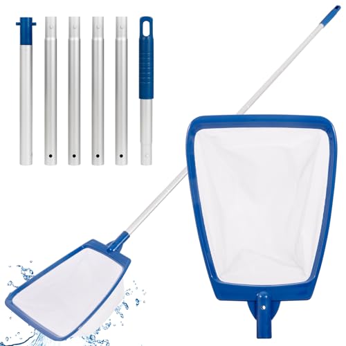 POOLAZA Épuisette Piscine avec Perche, épuisette Piscine à Maille Ultra-Fine, épuisette Semi-Profonde avec Perche Aluminium épaissi 173 cm, pour Piscine...