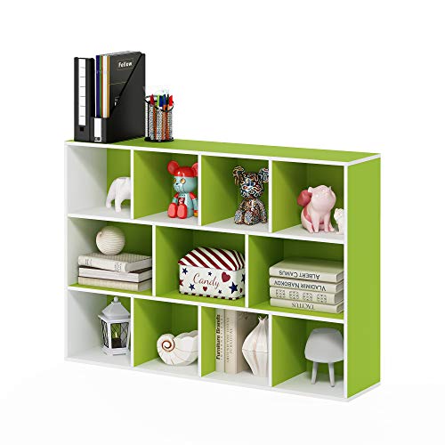 Furinno LUDER Book Shelf, 11-Cube Bookshelf, Reversible Bookcase, 9.4 x 29.1 x 41.7, Easy Assembly, for Living Room, Bedroom, Home Office, White/Green by Furinno - Used condition - US$42.69