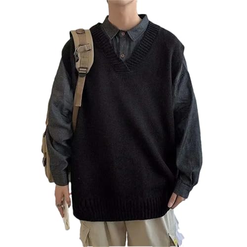 Men's Casual V Neck Knit Sweater Vest Loose Fit Solid Color Pullover Soft Sleeveless Layering Top