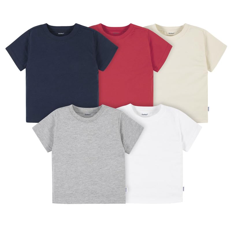 Image of Gerber Baby & Toddler 5-Pack Solid Short Sleeve T-Shirts Jersey 160 GSM