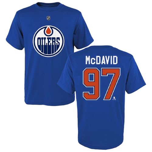 Outerstuff Connor McDavid Edmonton Oilers #97 Youth Boys Size Player Name & Number T-Shirt (Blue Youth Large-14/16)