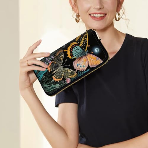 Image of Women's Wallets,Credit Card Holder Money Leather Long Wallet with Wristlet,Large Capacity with Zip-Around Phone Purse for Women Ladies Girls,Two Butterflies