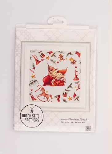 Image of DUTCH STITCH BROTHERS - Counted Cross Stitch Kit - DSB019A - Christmas Elves 3 - Aida - 9,8 x 9,8 Inch - DIY for Adults