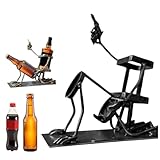 Generisch Totenkopf-Cola- und Weinflaschenständer | Lustiger Steampunk-Weinflaschenhalter | Metall-Totenkopf-Skelett-Regal für Whisky und Bier | Skurrile Tischdekoration für Homebar & Küche (Schwarz)