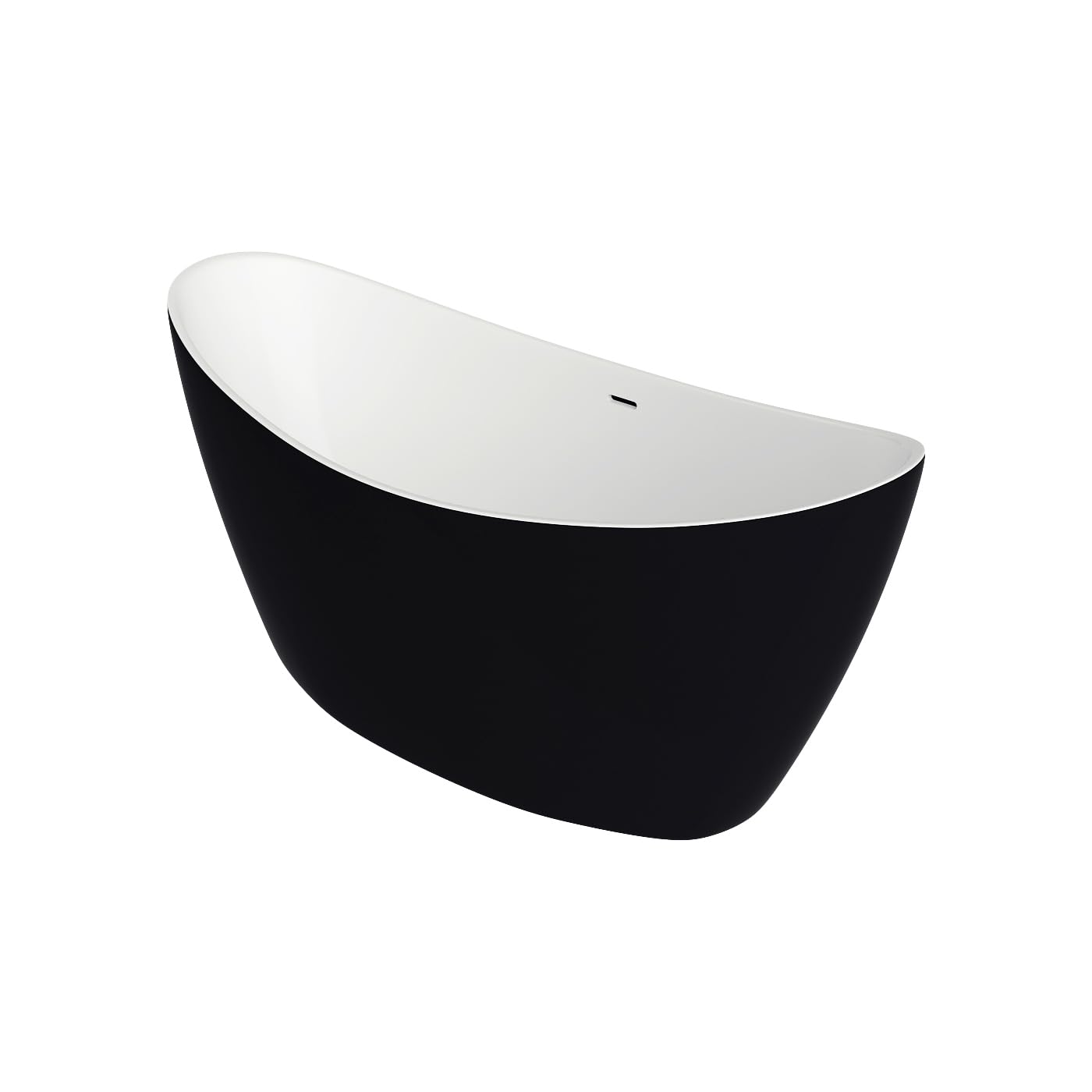 MSV Corbin Bañera Isla Oval 170 cm Acrílico Negro Mate Bañera Compacta 1 Plaza con Bonde Pop-up y Trop-Lleno Lineal Integrado