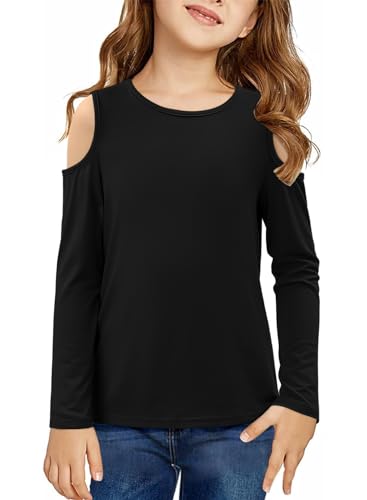 storeofbaby Girls Casual Cold Shoulder Shirts Long Sleeve Crewneck Tops Loose Fit Blouses 5-14 Years2
