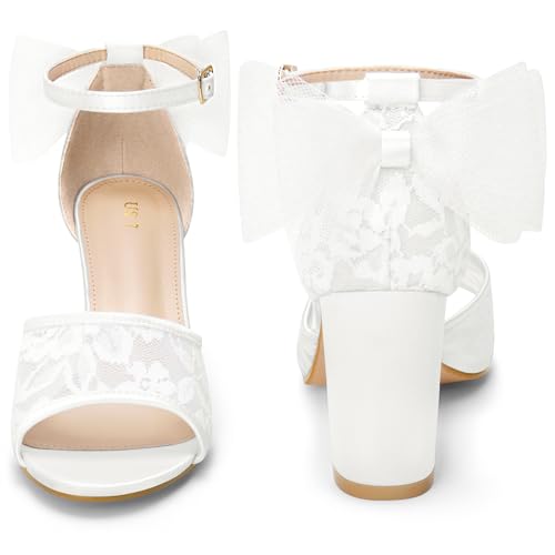 Perphy Lace Open Toe Bow Ankle Strap Block Heel Sandals for Women2