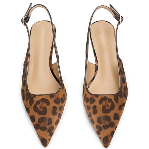 Image of KysBloes Pointed Toe Slingback Kitten Heels for Women Low Heel Pointed Toe Pumps Formal Dress Shoes Sling Back Heels