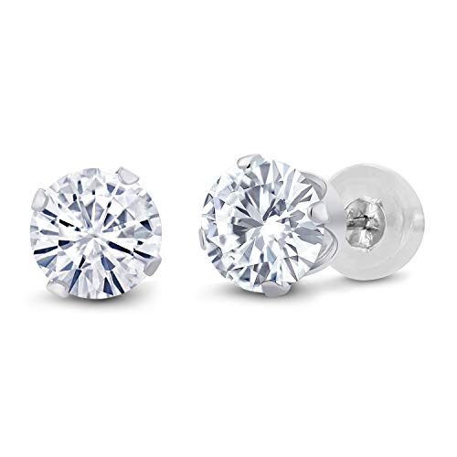 14K White Gold Forever Classic Created Moissanite from Charles & Colvard Women Stud Earrings (2.00 Cttw, Round 6.5MM)
