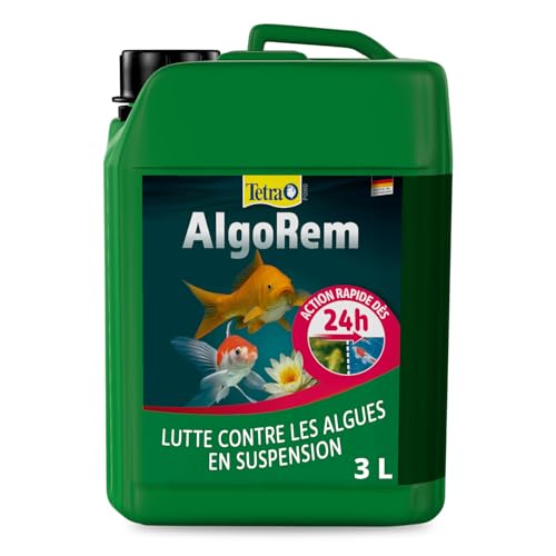 Tetra Pond AlgoRem – Traitement de l’Eau des Bassins de Jardin – Elimine l’eau verte et Limite la formation des Algues – Favorise une Eau Claire et Saine en 24H – 3 L