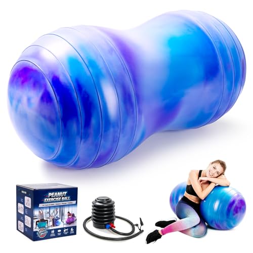 ZOOJOY Peanut Ball 20X39 Inch Anti-Burst Exercise Ball with Pump - Non-Slip Yoga Ball for Pregnancy Stretching Adult Exercise Core Strength Physical Therapy Workout Chair Alternative