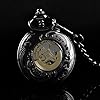 Tiong Black Transparent Cover Design Mechanical Pocket Watch, Men's FOB Chain Roman Digital Steampunk Mechanical Pocket Watches for Men-Black #4