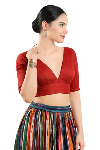 Image of Vamas Women's Silk Padded Self Design Half Sleeve Readymade Saree Blouse (X-1111.ELB)