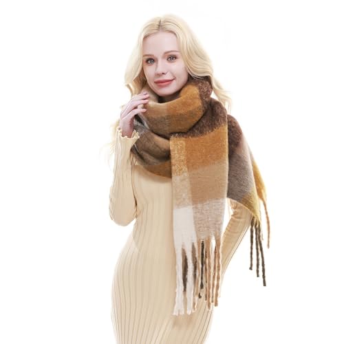 RIIQIICHY Plaid Scarf for Women Chunky Scarves Winter Warm Thick Oversized Blanket Scarf4
