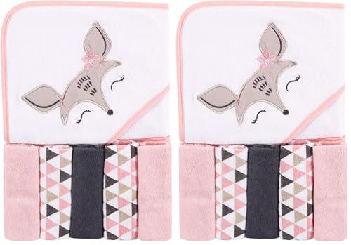Image of Luvable Friends Unisex Baby Hooded Towel with Five Washcloths, Deer, One Size (Pack of 2)