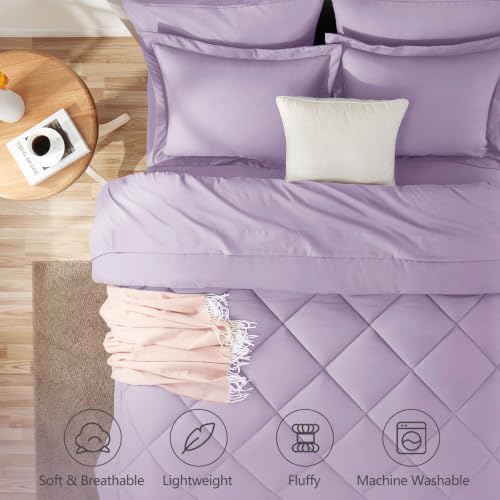 Image of CozyLux Queen Comforter Set Light Purple - Bed in a Bag Queen Size 7 Pieces, Luxury Soft Lavender Bed Set for All Seasons, Bedding Set with Down Alternative Comforter, Sheets, Pillowcases & Shams