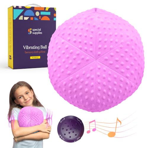 Special Supplies Vibrating Ball Pillow Sensory Pressure Activated for Kids and Adults, Plush Minky Soft Cover-Textured Therapy Stimulation Bumps, 3 Vibration Modes, Music & Voice Recording- Purple