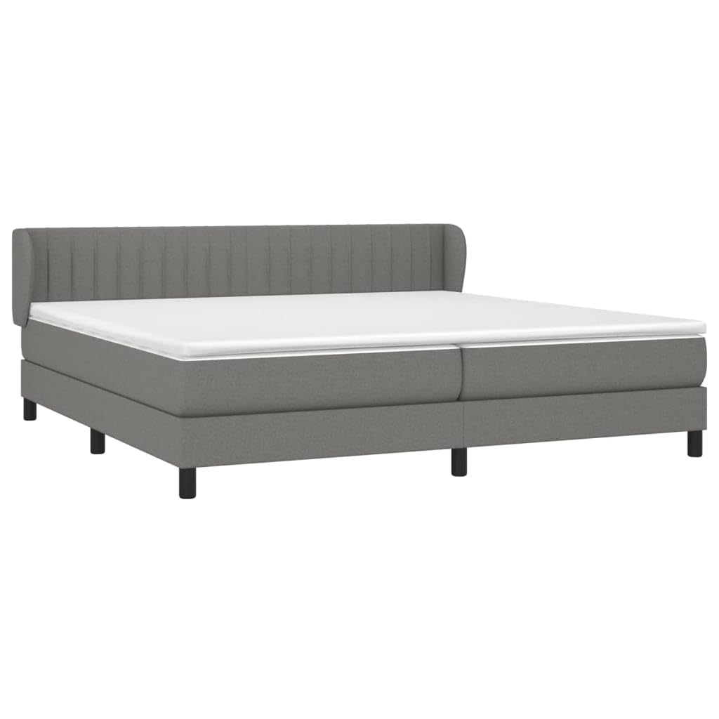 tkanina oddychająca regulowany zagłówek szary 200x200 cm | Łóżko kontynentalne z materacem sprężynowym 200x200 cm ciemnoszary tapicerowany zagłówek regulowany sztywny