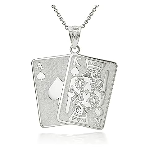 Men's Fine Jewelry Certified 925 Sterling Silver Personalized Name Engraved King of Spades Poker Card Pendant Necklace, 18" Cover