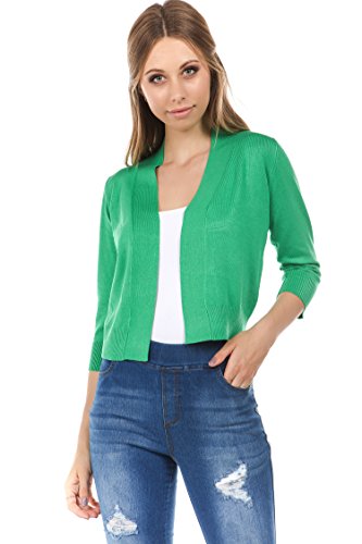 Image of Cielo Women's Soft Solid Open Front 3 /4 Sleeve Sweater Cardigan