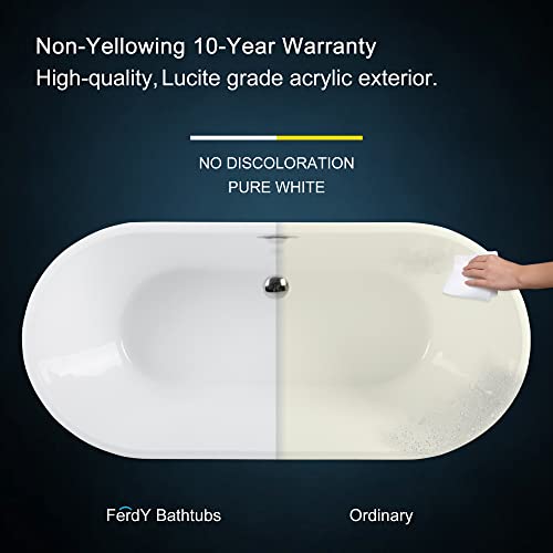 Ferdy Bali 59" Acrylic Freestanding Bathtub, Gracefully Shaped Freestanding Soaking Bathtub, Toe-Tap Chrome Drain And Classic Slotted Overflow Included, Glossy White, Cupc Certified #TOP3