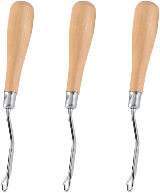 TopHomer 3 Pieces 6.2 Inch Wooden Bent Latch Hook Crochet Needle, Knitting Tool for Rug Making and Art Crafts