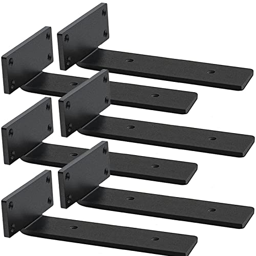 Shelf Brackets Heavy Duty Industrial L Shelf Bracket - 0.2 Inch Thick Premium Solid Steel Shelf Supports, Black Rustic Wall Brackets for Shelves - 10 Inch Floating Shelves Hardware (6Pcs)